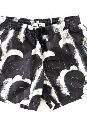 COMMAS Mens Classic Swim Shorts S NWT Black White Abstract Print Luxury Resort